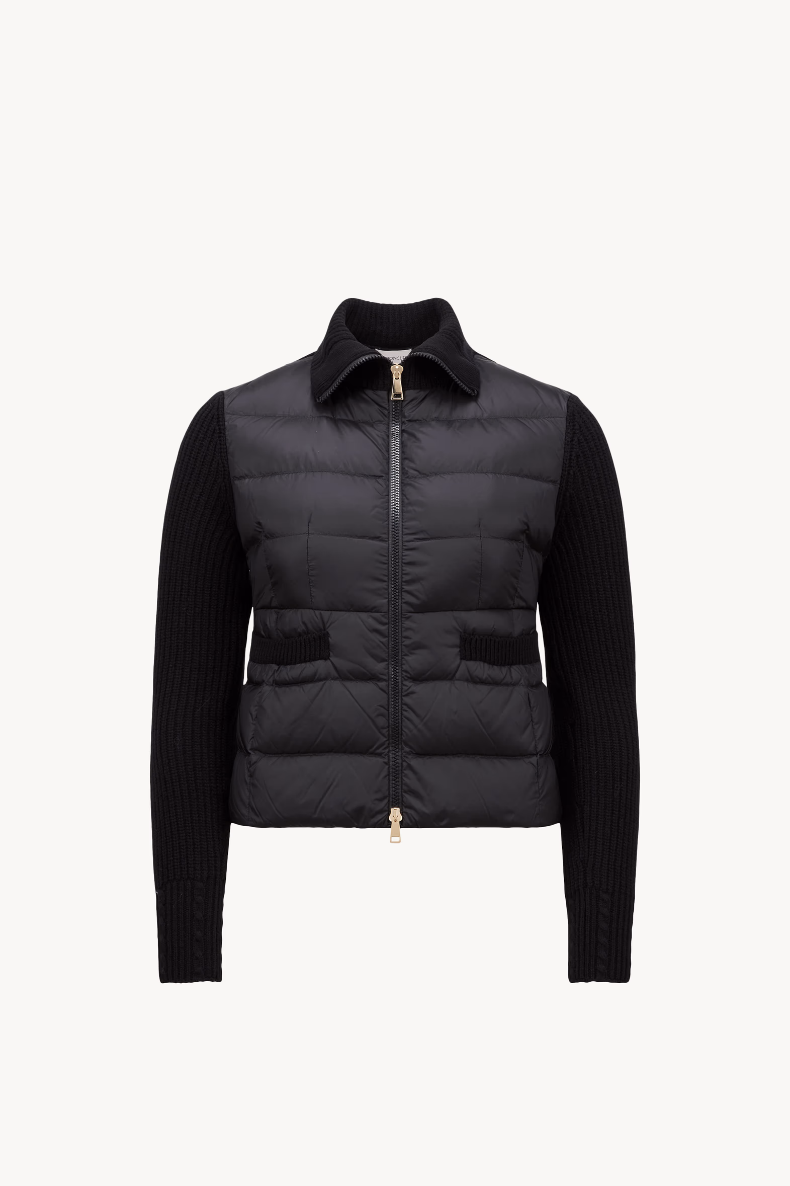Cardigan zippé matelassé en laine Femmes Noir Moncler